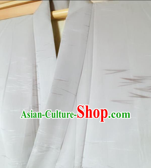 Traditional Japanese Printing Grey Furisode Kimono Japan Yukata Dress Costume for Women