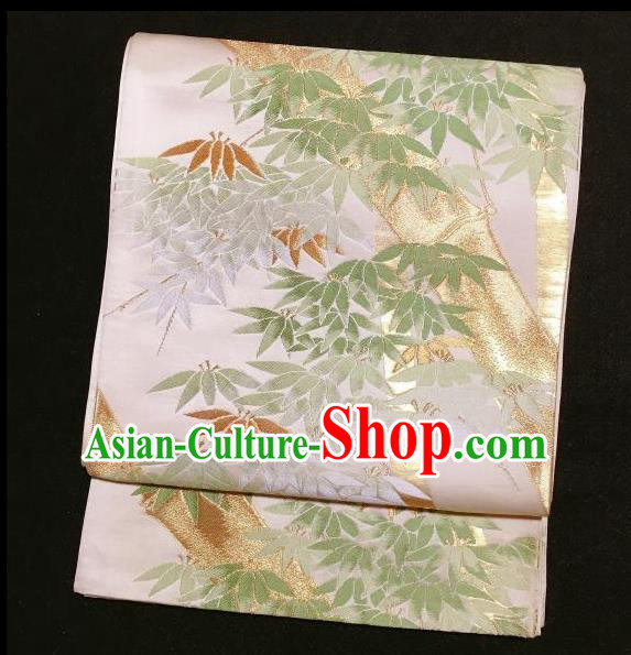 Japanese Traditional Embroidered Bamboo White Brocade Waistband Japan Kimono Yukata Belt for Women