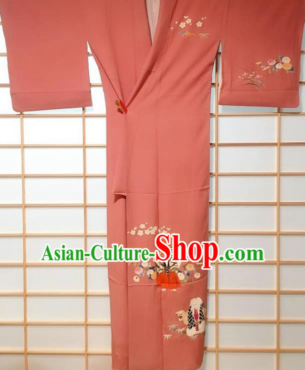 Traditional Japanese Printing Kabuki Chrysanthemum Furisode Kimono Japan Yukata Dress Costume for Women