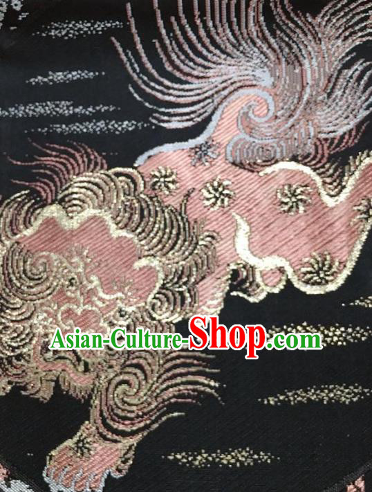 Japanese Traditional Embroidered Lion Black Brocade Waistband Japan Kimono Yukata Belt for Women