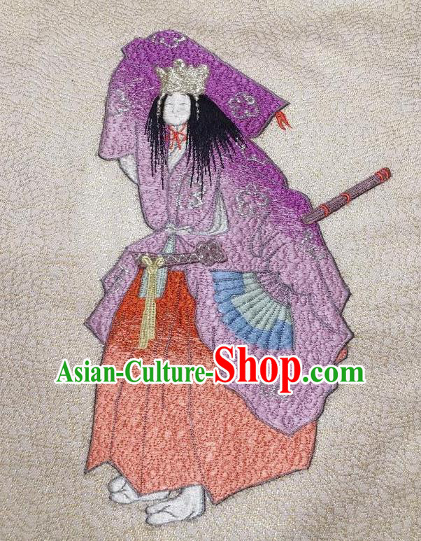 Japanese Traditional Embroidered Geisha White Brocade Waistband Japan Kimono Yukata Belt for Women