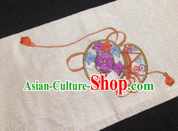 Japanese Traditional Embroidered Geisha White Brocade Waistband Japan Kimono Yukata Belt for Women