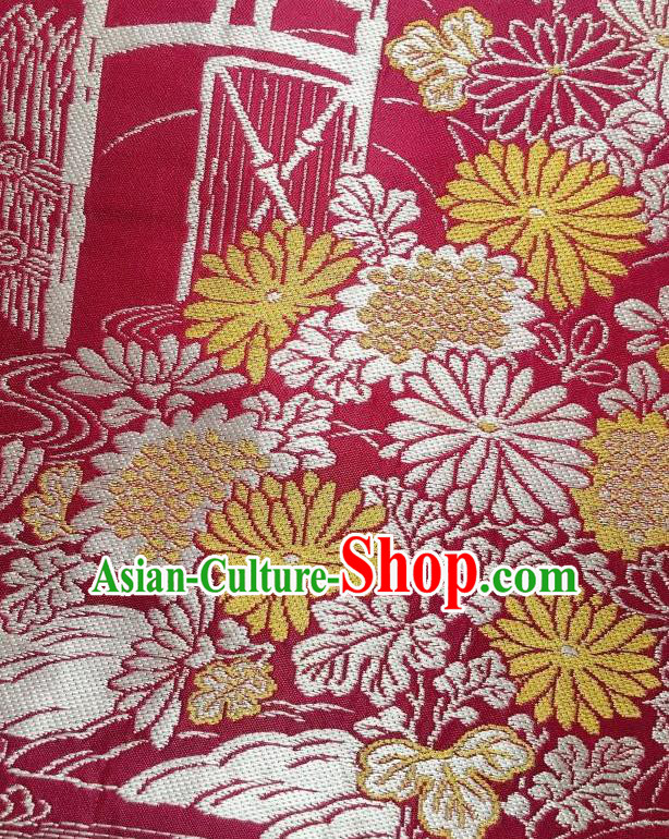 Japanese Traditional Embroidered Chrysanthemum Rosy Brocade Waistband Japan Kimono Yukata Belt for Women