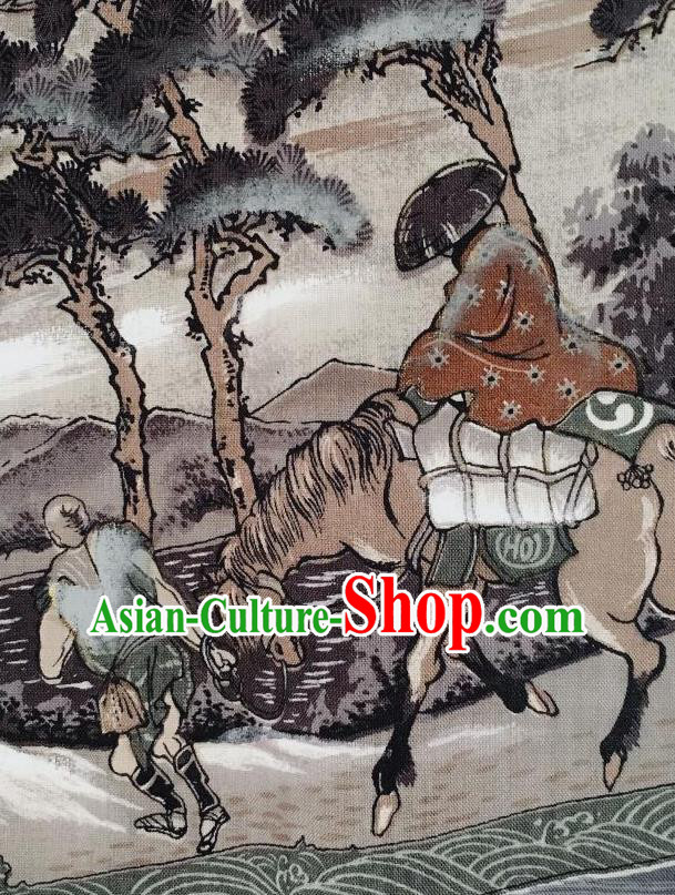 Traditional Japanese Ukiyoe Pattern Brown Hanten Kimono Japan Yukata Costume for Men
