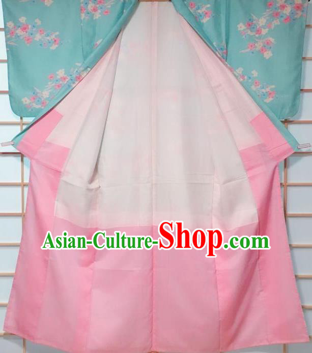 Traditional Japanese Green Kimono Japan Classical Flowers Pattern Yukata Dress Costume for Women