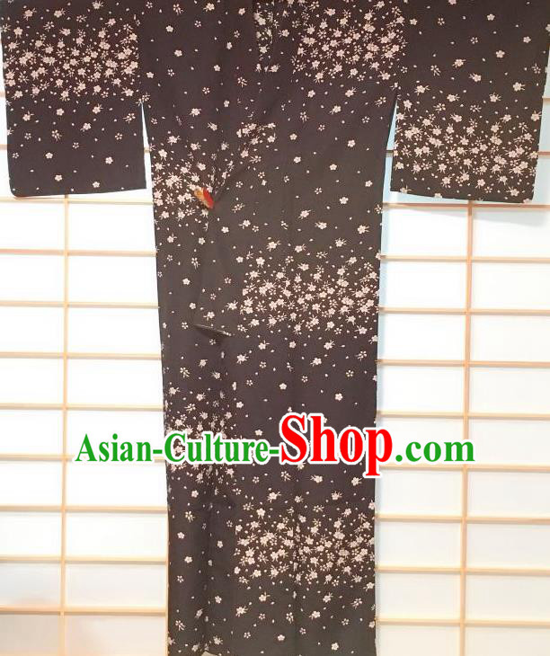 Japanese Classical Sakura Pattern Black Kimono Japan Traditional Yukata Dress Costume for Women