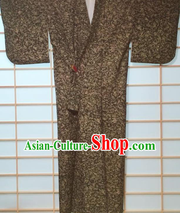 Japanese Classical Pattern Brown Kimono Japan Traditional Yukata Dress Costume for Women