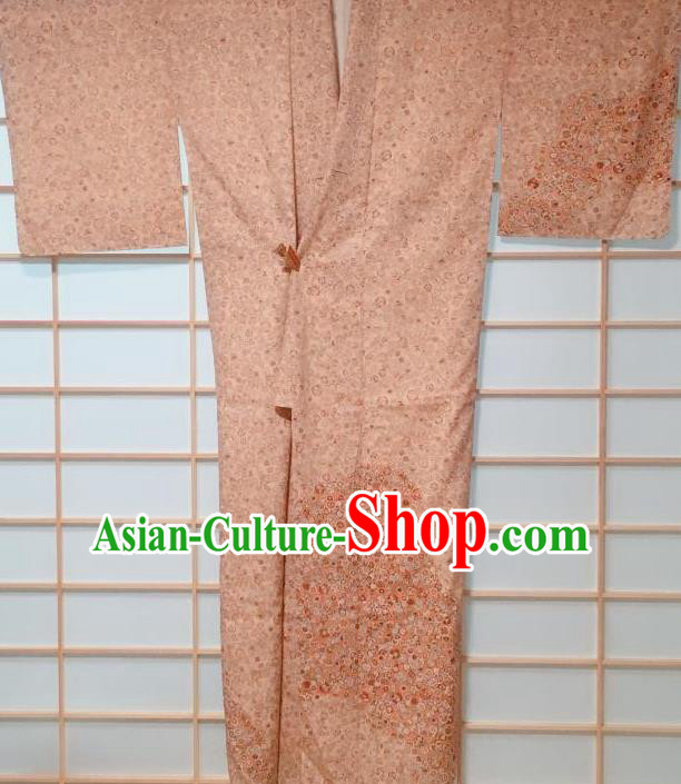 Japanese Classical Pattern Orange Tsukesage Kimono Japan Traditional Yukata Dress Costume for Women