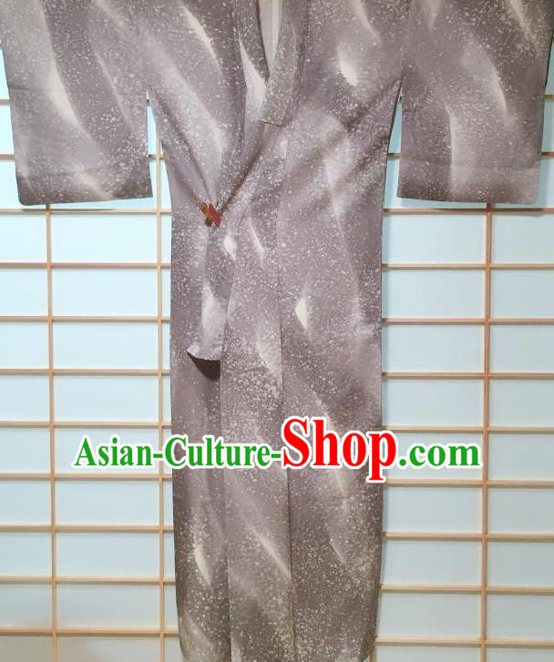 Japanese Classical Pattern Grey Tsukesage Kimono Japan Traditional Yukata Dress Costume for Women