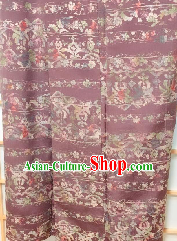 Japanese Classical Pattern Purple Kimono Japan Traditional Yukata Dress Costume for Women