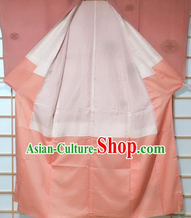 Japanese Classical Round Pattern Pink Kimono Japan Traditional Yukata Dress Costume for Women