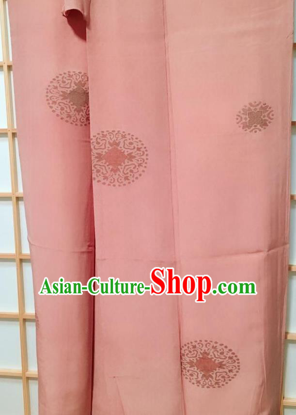 Japanese Classical Round Pattern Pink Kimono Japan Traditional Yukata Dress Costume for Women