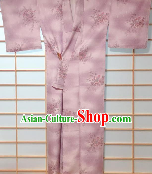 Japanese Classical Peony Pattern Lilac Kimono Japan Traditional Yukata Dress Costume for Women