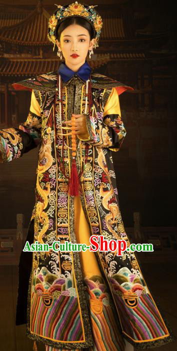 Traditional Chinese Drama Queen Embroidered Dress Ancient Qing Dynasty Imperial Consort Replica Costumes for Women