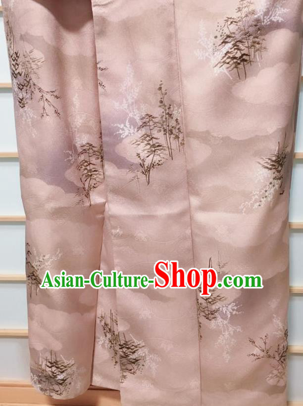 Traditional Japanese Lilac Kimono Japan Classical Tree Pattern Yukata Dress Costume for Women