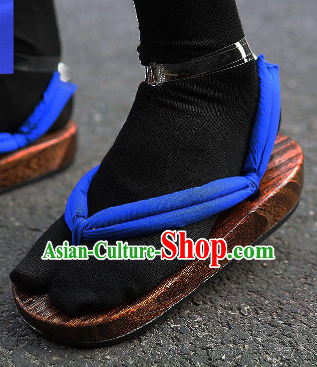 Traditional Japanese Samurai Royalblue Geta Slippers Asian Japan Clogs Shoes for Women