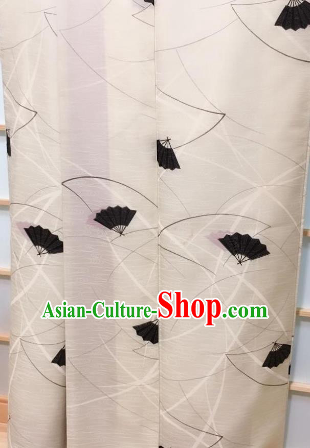 Traditional Japanese White Kimono Japan Classical Fans Pattern Yukata Dress Costume for Women