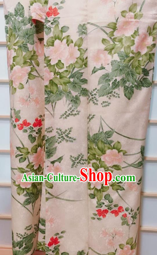 Traditional Japanese Pink Kimono Japan Classical Peony Pattern Yukata Dress Costume for Women