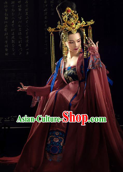 Chinese Ancient Drama Queen Red Hanfu Dress Traditional Tang Dynasty Empress Replica Costumes for Women