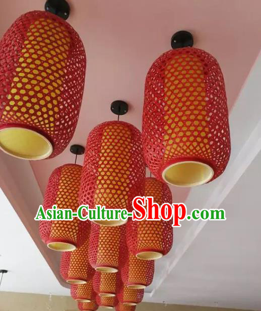 Chinese Traditional Handmade Red Bamboo Weaving Lanterns Hanging Lantern Lamp