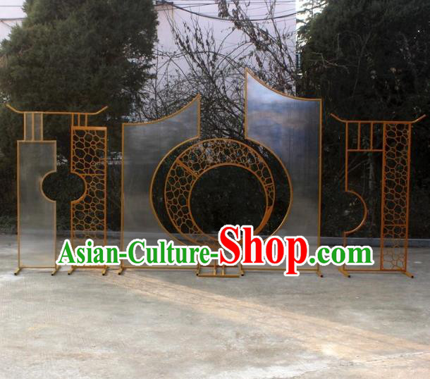 Handmade Chinese Iron Art Golden Folding Screens Traditional Wedding Decoration