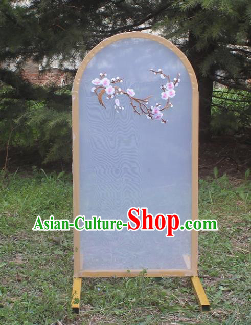 Handmade Chinese Embroidered Plum Folding Screens Traditional Wedding Decoration