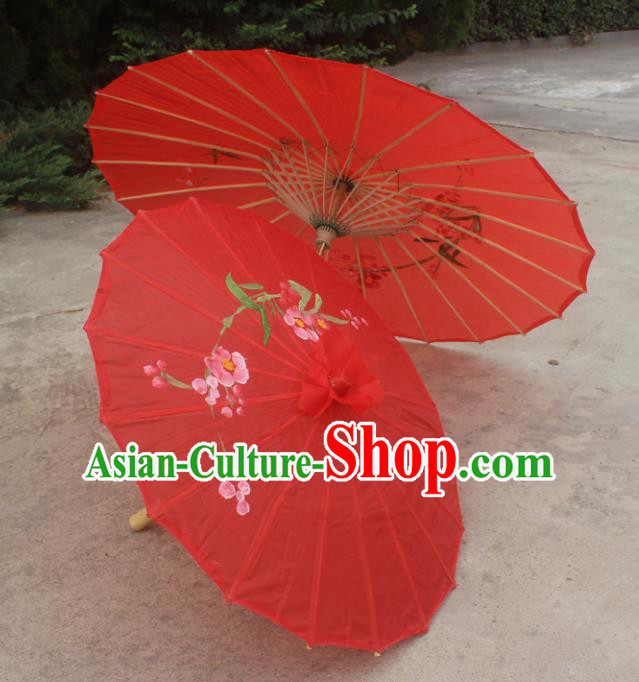 Chinese Traditional Wedding Red Umbrella Handmade Printing Peach Blossom Paper Umbrellas