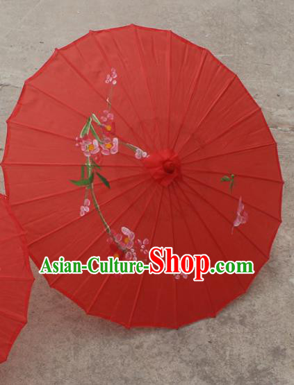 Chinese Traditional Wedding Red Umbrella Handmade Printing Peach Blossom Paper Umbrellas