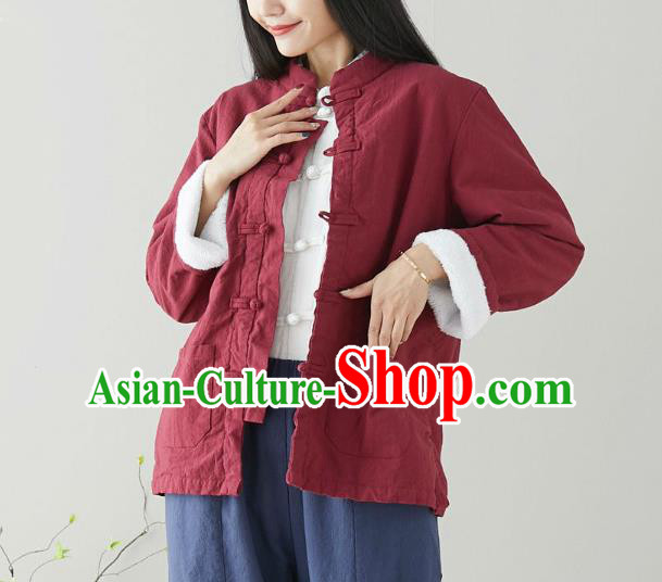 Traditional Chinese Tang Suit Red Cotton Padded Jacket Li Ziqi Costume for Women
