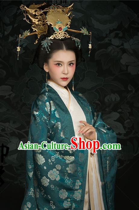 Chinese Ancient Imperial Concubine Embroidered Dress Traditional Han Dynasty Court Queen Costumes and Headpiece for Women