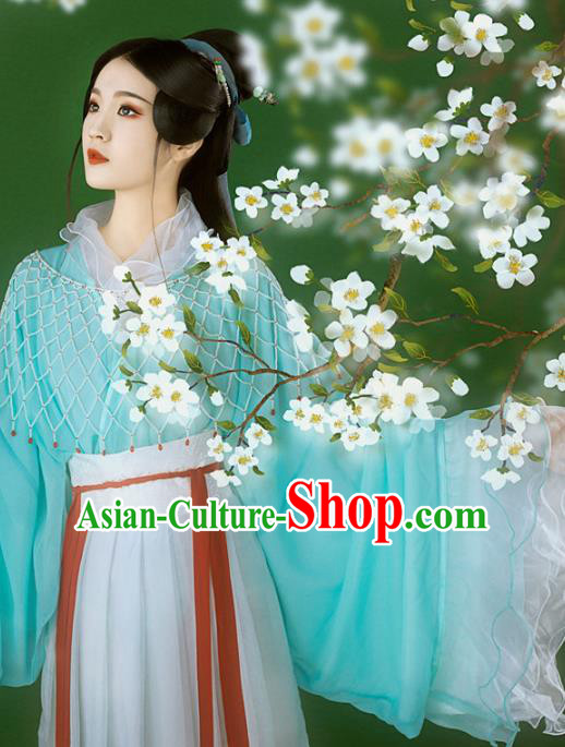 Chinese Ancient Goddess Blue Hanfu Dress Traditional Tang Dynasty Princess Costumes for Women