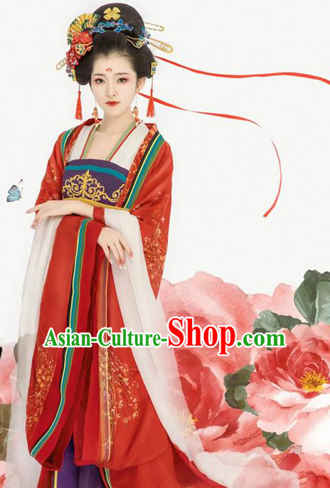 Chinese Ancient Royal Consort Red Hanfu Dress Traditional Tang Dynasty Empress Costumes for Women
