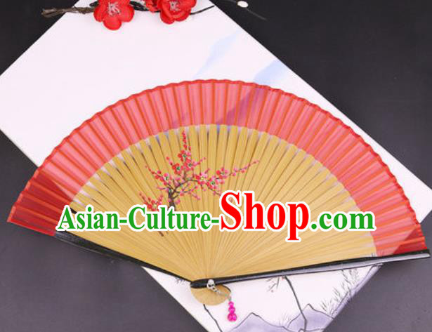 Chinese Traditional Painting Flowers Orange Silk Folding Fans Handmade Accordion Classical Dance Bamboo Fan
