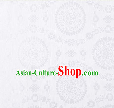 Chinese Classical Auspicious Pattern Design White Brocade Fabric Asian Traditional Hanfu Satin Material