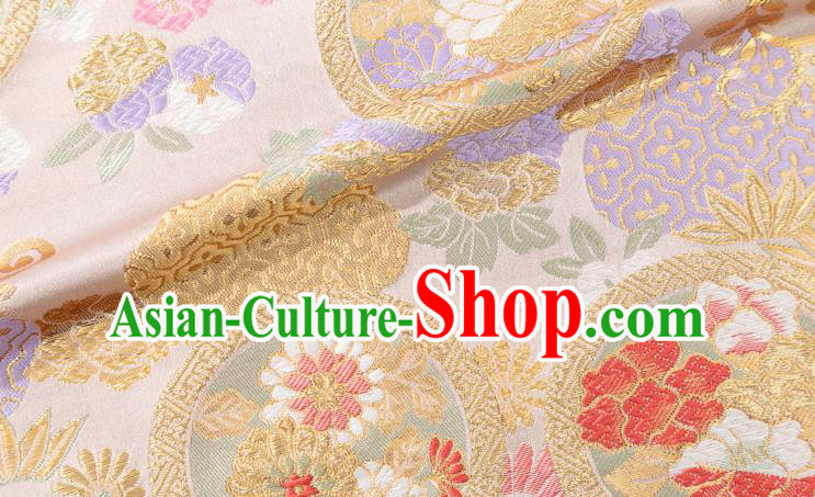 Chinese Classical Chrysanthemum Bamboo Pattern Design Champagne Brocade Fabric Asian Traditional Hanfu Satin Material