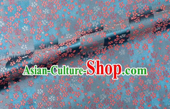 Asian Japanese Traditional Sakura Pattern Design Light Blue Brocade Fabric Kimono Tapestry Satin