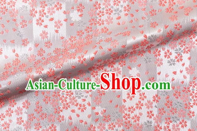 Asian Japanese Traditional Sakura Pattern Design Light Grey Brocade Fabric Kimono Tapestry Satin