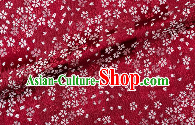 Asian Japanese Traditional Sakura Pattern Design Purplish Red Brocade Fabric Kimono Tapestry Satin