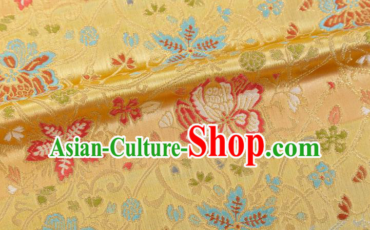 Chinese Classical Twine Lotus Pattern Design Yellow Brocade Fabric Asian Traditional Hanfu Satin Material