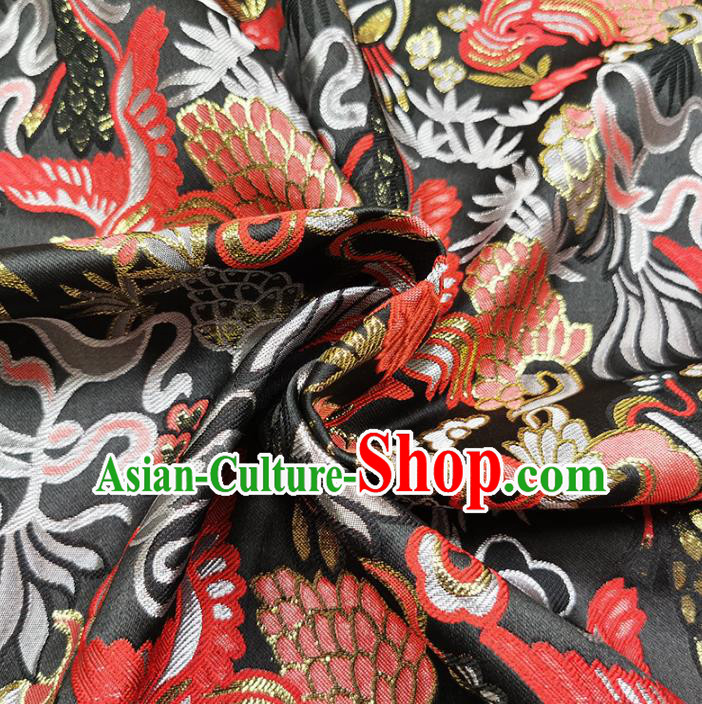 Chinese Classical Phoenix Pattern Design Black Brocade Fabric Asian Traditional Hanfu Satin Material