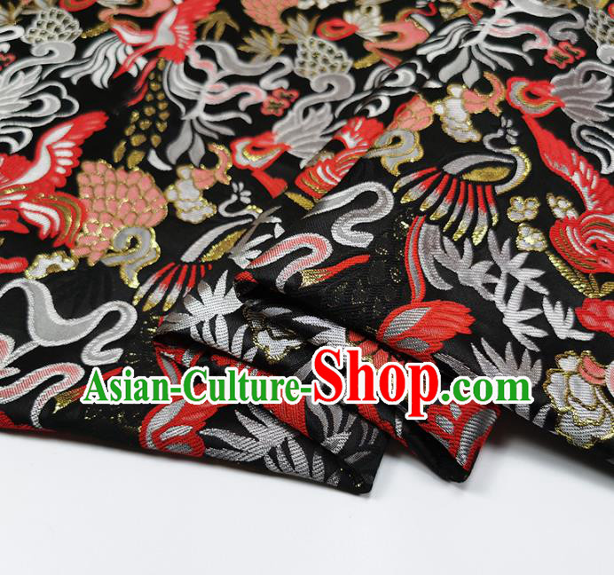 Chinese Classical Phoenix Pattern Design Black Brocade Fabric Asian Traditional Hanfu Satin Material