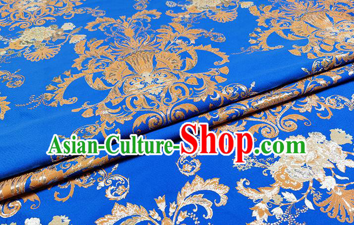 Chinese Classical Pattern Design Royalblue Brocade Fabric Asian Traditional Hanfu Satin Material