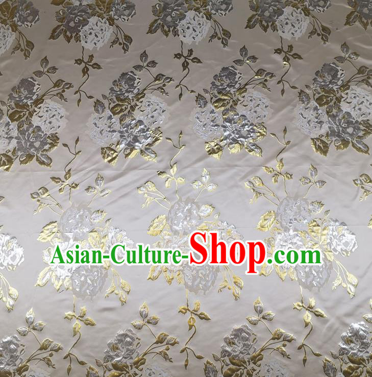 Chinese Classical Roses Pattern Design Grey Brocade Fabric Asian Traditional Hanfu Satin Material