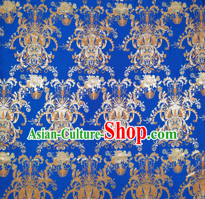 Chinese Classical Pattern Design Royalblue Brocade Fabric Asian Traditional Hanfu Satin Material