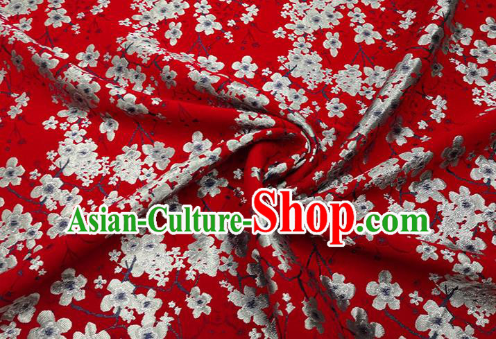 Chinese Classical Plum Blossom Pattern Design Red Brocade Fabric Asian Traditional Hanfu Satin Material