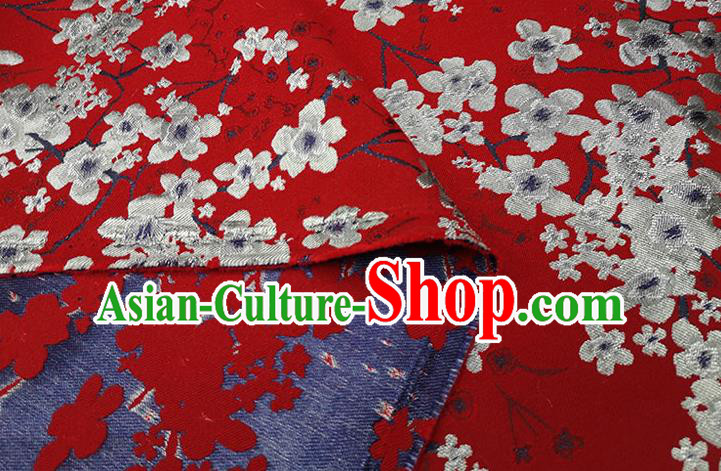 Chinese Classical Plum Blossom Pattern Design Red Brocade Fabric Asian Traditional Hanfu Satin Material
