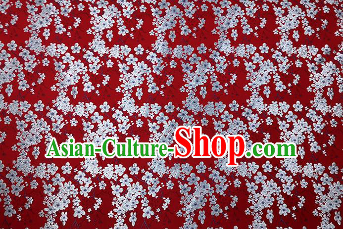 Chinese Classical Plum Blossom Pattern Design Red Brocade Fabric Asian Traditional Hanfu Satin Material