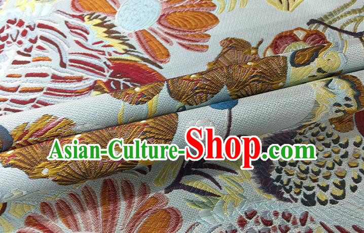 Chinese Classical Crane Pattern Design Light Blue Brocade Fabric Asian Traditional Hanfu Satin Material