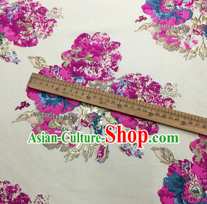 Chinese Classical Peony Pattern Design Beige Brocade Fabric Asian Traditional Hanfu Satin Material