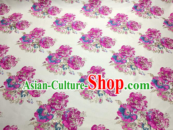 Chinese Classical Peony Pattern Design Beige Brocade Fabric Asian Traditional Hanfu Satin Material